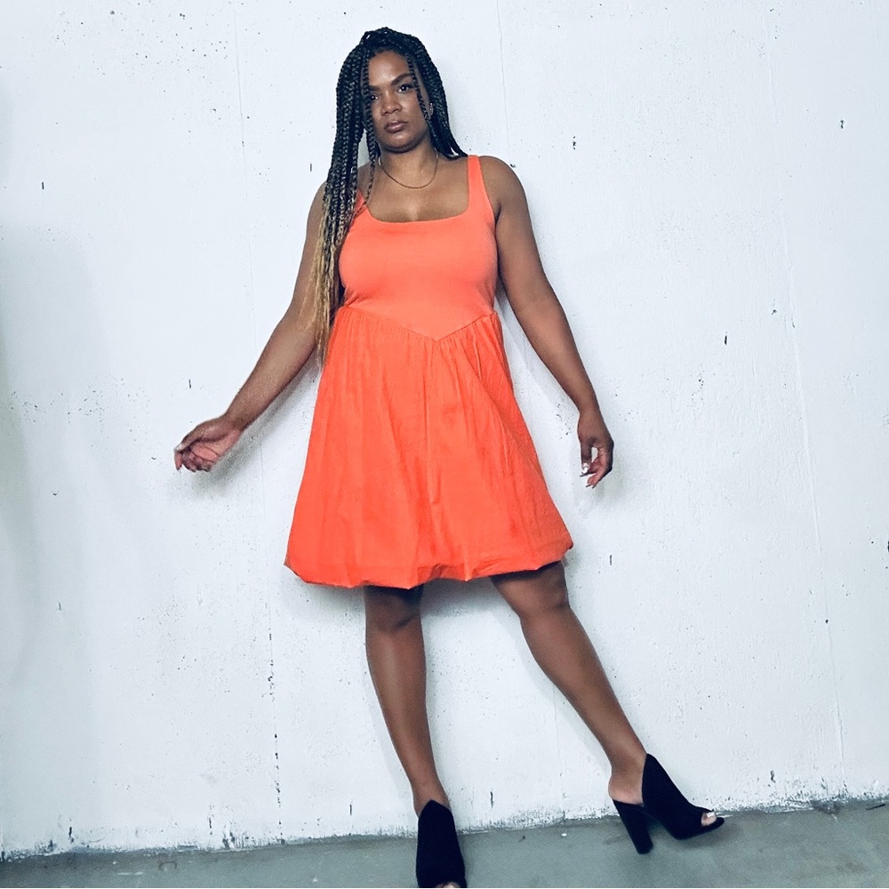 Vibrant Orange Sleeveless Mini Dress, M